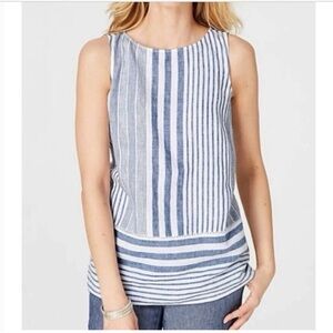 Love Linen J.Jill Striped Sleeveless %100 Linen Tank Top Size L